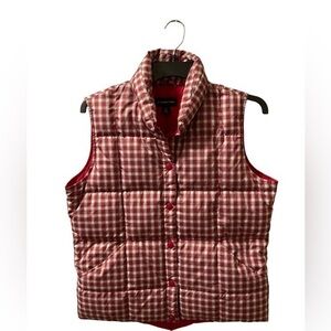 Lands End‎ Red Tartan Down Vest Plaid Quilted Down Women’s Size S Jacket